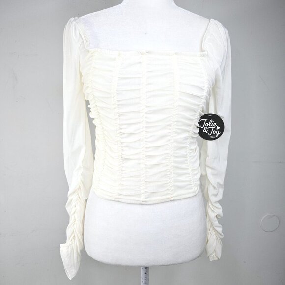 NWT Jolie & Joy Off White Mesh Ruching Long Sleeve Corset Square Neck  Y2K - Picture 8 of 10